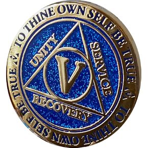 5 Year AA Medallion Reflex Blue Glitter Gold Plated Color Chip