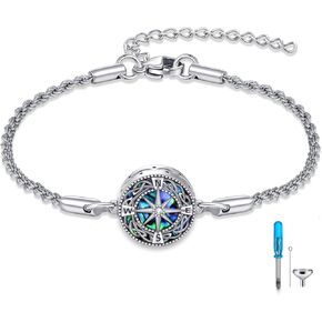 Urn Bracelet For Ashes 925 Sterling Silver Abalone Shell Cremation Keepsake Pendant Locket Bracelet For Women Men
