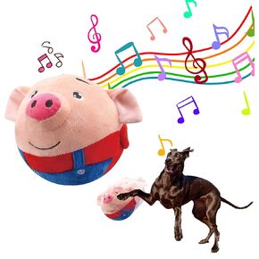 2024 New Update Cute Active Moving Pet Plush Toy, Interactive Dog Toys Squeaky Rolling Moving Talking Ball Toy, Washable Cartoon Pig Plushies, Bouncing Music Toy for Dogs Cats (Blue Pig)