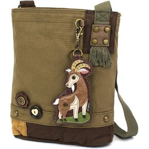CHALA Patch Cross-Body Women Handbag Canvas Messenger Bag - Goat - Olive