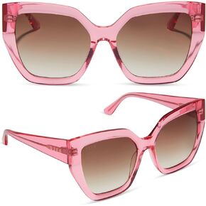 نظارات شمسية كبيرة الحجم من DIFF Blaire Designer للنساء حماية من الأشعة فوق البنفسجية 400، كريستال وردي كاندي + بني متدرج in Kuwait