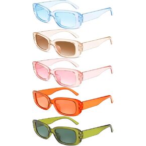 5 Pairs Women’s Rectangle Sunglasses Retro Vintage Sunglasses Small Square Rectangle 90s Glasses Y2K Aesthetic Accessories for Festival Party Decor