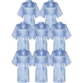 8 Pcs Women's Kimono Silk Bridal Bridesmaid Robe Solid Color Sexy V-Neck Satin Wedding Bridal Birthday Party Satin Robe