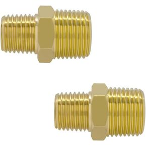 Brass Reducing Hex Nipple 3/8" Male x 1/2" Male NPT, (2 Pack)