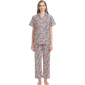 GLOBAL Pajama Set for Women Cotton Set Pjs Summer Pajamas Pants - Short-Sleeves
