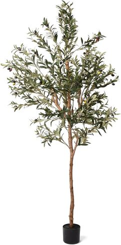 Arti Botani 6FT Artificial Olive Tree - Realistic Faux Silk Indoor Plant with Lifelike Olives, Sturdy Natural Wood Trunk - Perfect for Home & Office Decor - Includes Free Beginner's Guide eBook in Saudi Arabia