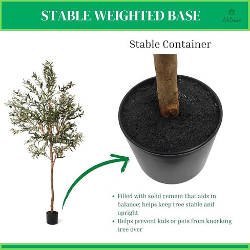 Arti Botani 6FT Artificial Olive Tree - Realistic Faux Silk Indoor Plant with Lifelike Olives, Sturdy Natural Wood Trunk - Perfect for Home & Office Decor - Includes Free Beginner's Guide eBook in Saudi Arabia