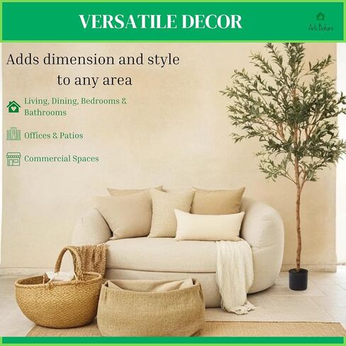Arti Botani 6FT Artificial Olive Tree - Realistic Faux Silk Indoor Plant with Lifelike Olives, Sturdy Natural Wood Trunk - Perfect for Home & Office Decor - Includes Free Beginner's Guide eBook in Saudi Arabia