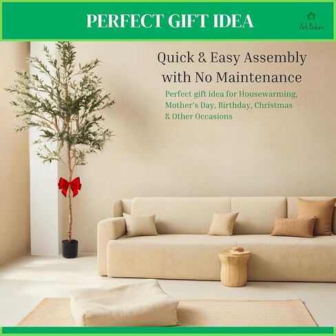 Arti Botani 6FT Artificial Olive Tree - Realistic Faux Silk Indoor Plant with Lifelike Olives, Sturdy Natural Wood Trunk - Perfect for Home & Office Decor - Includes Free Beginner's Guide eBook in Saudi Arabia