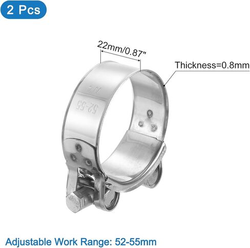 uxcell 2Pcs T-Bolt Hose Clamp Working Range 17-19mm 304 Stainless Steel Intake Intercooler Clamps Adjustable Tube Clamps for Tubes Pipes in Saudi Arabia