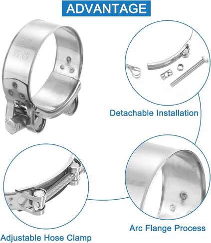 uxcell 2Pcs T-Bolt Hose Clamp Working Range 17-19mm 304 Stainless Steel Intake Intercooler Clamps Adjustable Tube Clamps for Tubes Pipes in Saudi Arabia