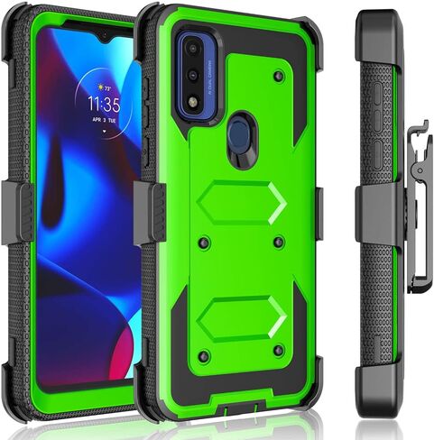 Tekcoo for Moto G Pure Case/for Motorola Moto G Pure 2021 Holster Clip, [Tshell] Shock Absorbing [Built-in Screen] [Kickstand Locking Belt] Secure Swivel Defender Full Body Carrying Covers Black in Saudi Arabia