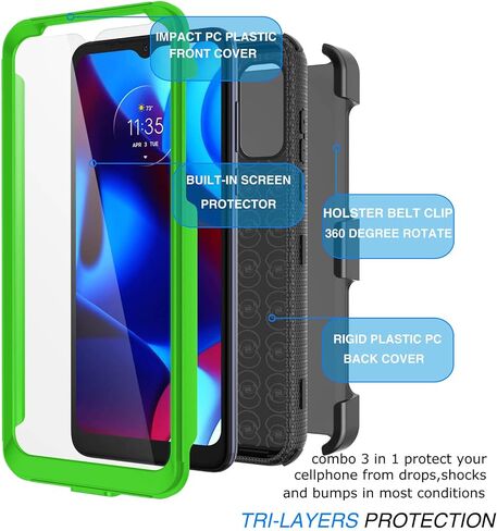 Tekcoo for Moto G Pure Case/for Motorola Moto G Pure 2021 Holster Clip, [Tshell] Shock Absorbing [Built-in Screen] [Kickstand Locking Belt] Secure Swivel Defender Full Body Carrying Covers Black in Saudi Arabia