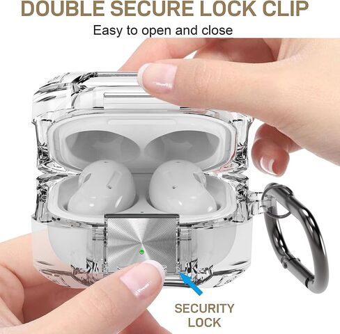 [Clear Case with Lock] for Samsung Earbuds Galaxy Buds FE (2023)/Buds 2 Pro(2022)/Buds 2(2021)/Buds Pro(2021)/Buds Live(2020) Case Cover with Lanyard and Keychain (Transparent Black) in Saudi Arabia