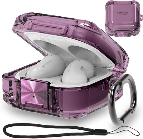 [Clear Case with Lock] for Samsung Earbuds Galaxy Buds FE (2023)/Buds 2 Pro(2022)/Buds 2(2021)/Buds Pro(2021)/Buds Live(2020) Case Cover with Lanyard and Keychain (Transparent Black) in Saudi Arabia
