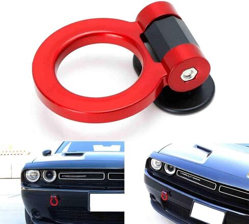 iJDMTOY Red Universal Ring Track Racing Style Tow Hook Aesthetic Decoration Kit Compatible With Any Car SUV Truck (Not Functional, Decorative Purpose ONLY) in Saudi Arabia