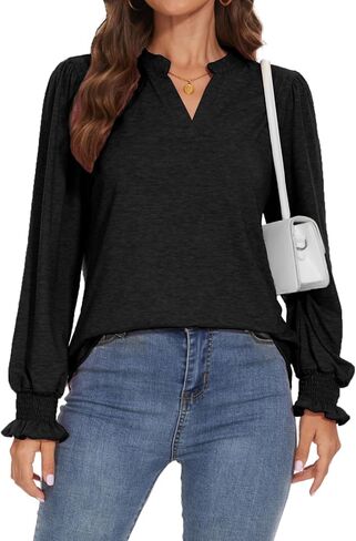 قمصان نسائية ذات أكمام طويلة وقصيرة ذات ثنيات ورقبة على شكل حرف V، كاجوال وأنيق in Kuwait