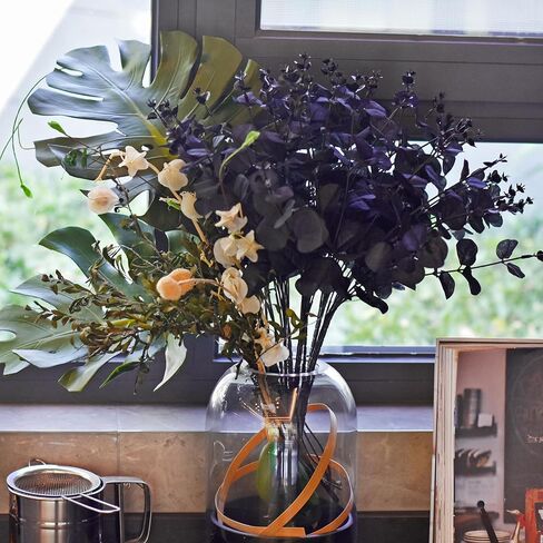 3 حزم من سيقان الأوكالبتوس السوداء الاصطناعية، 48 فرعًا من أوراق الأوكالبتوس باقة فروع لترتيب الزهور بنفسك، زهور حرير سوداء للمنزل وغرفة الهالوين والحمام والمطبخ والديكور القوطي in Kuwait