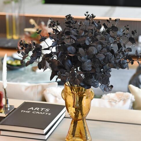 3 حزم من سيقان الأوكالبتوس السوداء الاصطناعية، 48 فرعًا من أوراق الأوكالبتوس باقة فروع لترتيب الزهور بنفسك، زهور حرير سوداء للمنزل وغرفة الهالوين والحمام والمطبخ والديكور القوطي in Kuwait