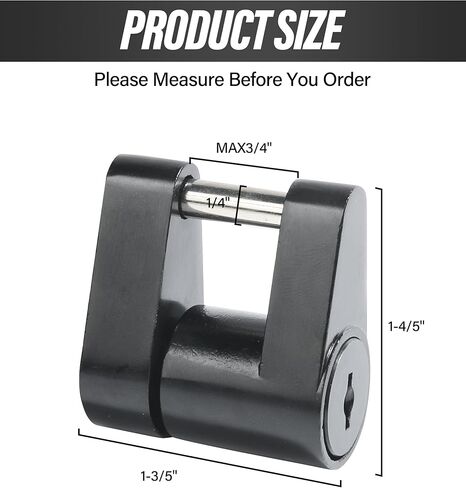 قفل مقرنة لسان المقطورة، دبوس قفل مقرنة لسان المقطورة، قطر 1/4 بوصة، امتداد 3/4 بوصة، أمان حماية كاملة لسحب قوة السحب، قفل وصلة المقطورة (أسود) in Kuwait
