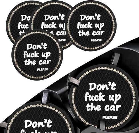 4 PCS Bling Car Cup Coaster, 2.75" 3D Honeycomb Crysta Diamonds English Phrase Personalized Anti-Slip Cup Mat, Waterproof Thermal Insulation Insert Coaster, Universal for Cars (Red & Black) in Saudi Arabia