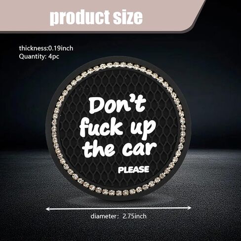 4 PCS Bling Car Cup Coaster, 2.75" 3D Honeycomb Crysta Diamonds English Phrase Personalized Anti-Slip Cup Mat, Waterproof Thermal Insulation Insert Coaster, Universal for Cars (Red & Black) in Saudi Arabia