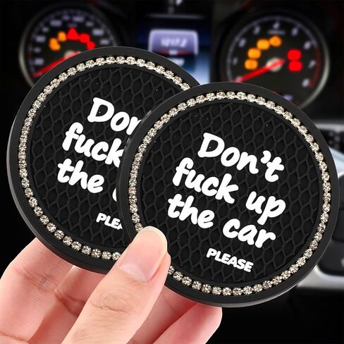 4 PCS Bling Car Cup Coaster, 2.75" 3D Honeycomb Crysta Diamonds English Phrase Personalized Anti-Slip Cup Mat, Waterproof Thermal Insulation Insert Coaster, Universal for Cars (Red & Black) in Saudi Arabia