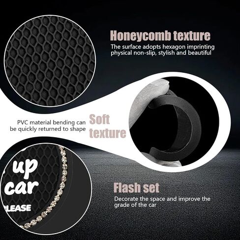 4 PCS Bling Car Cup Coaster, 2.75" 3D Honeycomb Crysta Diamonds English Phrase Personalized Anti-Slip Cup Mat, Waterproof Thermal Insulation Insert Coaster, Universal for Cars (Red & Black) in Saudi Arabia