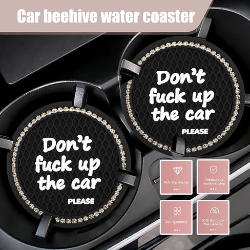 4 PCS Bling Car Cup Coaster, 2.75" 3D Honeycomb Crysta Diamonds English Phrase Personalized Anti-Slip Cup Mat, Waterproof Thermal Insulation Insert Coaster, Universal for Cars (Red & Black) in Saudi Arabia