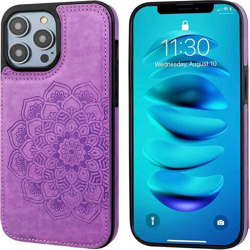 Vaburs Compatible with iPhone 14 Pro Max Case Wallet with Card Holder, Embossed Mandala Pattern Flower PU Leather Double Buttons Flip Shockproof Cover for Magnetic Car Mount 6.7 Inch (Blue) in Saudi Arabia