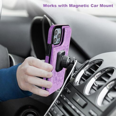 Vaburs Compatible with iPhone 14 Pro Max Case Wallet with Card Holder, Embossed Mandala Pattern Flower PU Leather Double Buttons Flip Shockproof Cover for Magnetic Car Mount 6.7 Inch (Blue) in Saudi Arabia