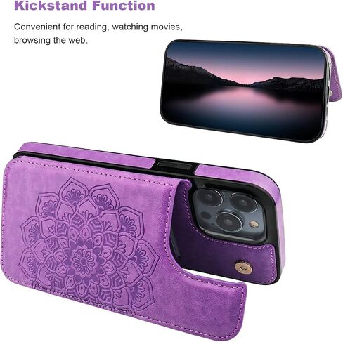 Vaburs Compatible with iPhone 14 Pro Max Case Wallet with Card Holder, Embossed Mandala Pattern Flower PU Leather Double Buttons Flip Shockproof Cover for Magnetic Car Mount 6.7 Inch (Blue) in Saudi Arabia