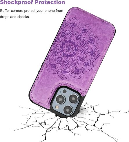 Vaburs Compatible with iPhone 14 Pro Max Case Wallet with Card Holder, Embossed Mandala Pattern Flower PU Leather Double Buttons Flip Shockproof Cover for Magnetic Car Mount 6.7 Inch (Blue) in Saudi Arabia