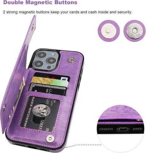 Vaburs Compatible with iPhone 14 Pro Max Case Wallet with Card Holder, Embossed Mandala Pattern Flower PU Leather Double Buttons Flip Shockproof Cover for Magnetic Car Mount 6.7 Inch (Blue) in Saudi Arabia