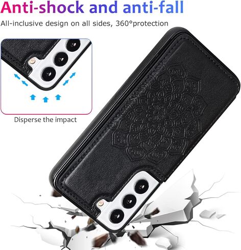 حافظة سامسونج جالاكسي S22Plus 5G حافظة S22 Plus مع حامل بطاقات الائتمان مع فتحة للبطاقة وحافظة جلدية لهاتف سامسونج S22Plus 6.7 بوصة (أسود) in Kuwait