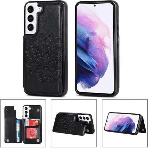 حافظة سامسونج جالاكسي S22Plus 5G حافظة S22 Plus مع حامل بطاقات الائتمان مع فتحة للبطاقة وحافظة جلدية لهاتف سامسونج S22Plus 6.7 بوصة (أسود) in Kuwait