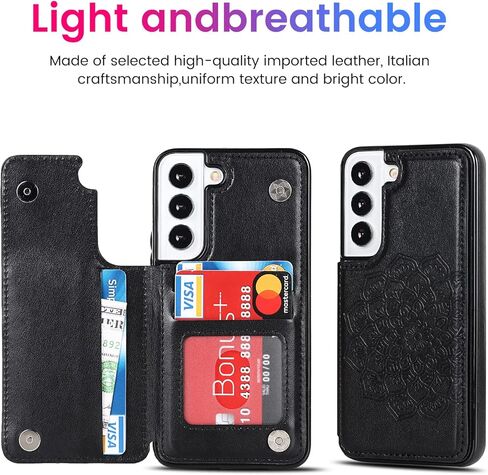 حافظة سامسونج جالاكسي S22Plus 5G حافظة S22 Plus مع حامل بطاقات الائتمان مع فتحة للبطاقة وحافظة جلدية لهاتف سامسونج S22Plus 6.7 بوصة (أسود) in Kuwait