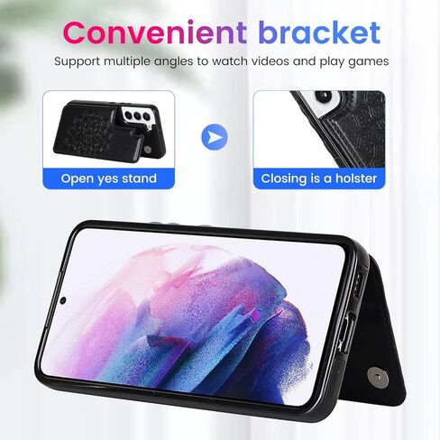 حافظة سامسونج جالاكسي S22Plus 5G حافظة S22 Plus مع حامل بطاقات الائتمان مع فتحة للبطاقة وحافظة جلدية لهاتف سامسونج S22Plus 6.7 بوصة (أسود) in Kuwait