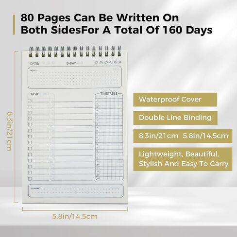 مخطط يومي غير مؤرخ، مفكرة Bertteger To Do List، 160 يومًا من التسجيل على الوجهين، 8.2 بوصة × 5.7 بوصة، تطوير عادات التخطيط الجيدة in Saudi Arabia