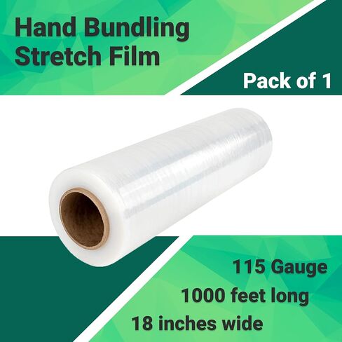 IDL Packaging 18" x 1000' 115 Gauge Strong Hand Stretch Wrap Roll (Pack of 1 Roll) - Extra Sticky Clear Stretch Wrap Film for Moving and Packing - Tear-Resistant Plastic Wrap for Moving and Shipping in Saudi Arabia
