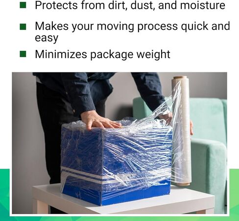 IDL Packaging 18" x 1000' 115 Gauge Strong Hand Stretch Wrap Roll (Pack of 1 Roll) - Extra Sticky Clear Stretch Wrap Film for Moving and Packing - Tear-Resistant Plastic Wrap for Moving and Shipping in Saudi Arabia
