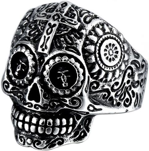New Mens Stainless Steel Skull Head Ring Punk Skeleton Biker Band Vintage Silver Black Jewelry in Saudi Arabia