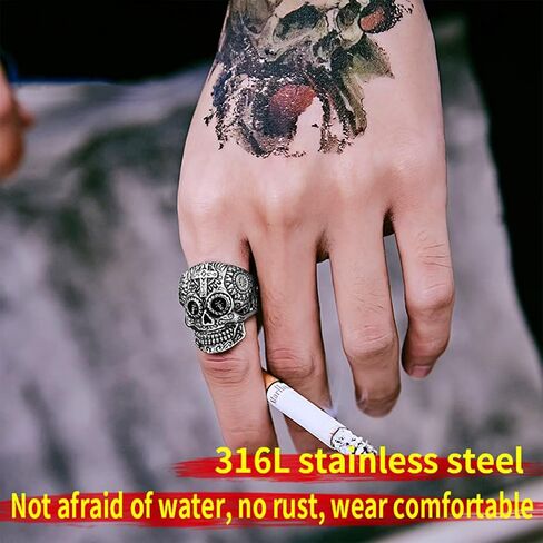 New Mens Stainless Steel Skull Head Ring Punk Skeleton Biker Band Vintage Silver Black Jewelry in Saudi Arabia