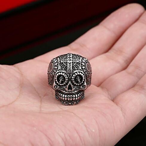 New Mens Stainless Steel Skull Head Ring Punk Skeleton Biker Band Vintage Silver Black Jewelry in Saudi Arabia