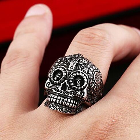 New Mens Stainless Steel Skull Head Ring Punk Skeleton Biker Band Vintage Silver Black Jewelry in Saudi Arabia