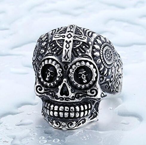 New Mens Stainless Steel Skull Head Ring Punk Skeleton Biker Band Vintage Silver Black Jewelry in Saudi Arabia