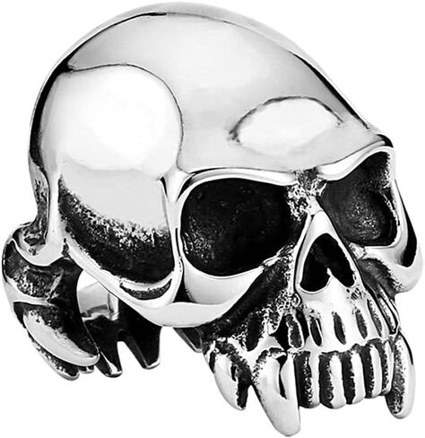 New Mens Stainless Steel Skull Head Ring Punk Skeleton Biker Band Vintage Silver Black Jewelry in Saudi Arabia