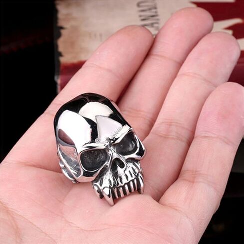 New Mens Stainless Steel Skull Head Ring Punk Skeleton Biker Band Vintage Silver Black Jewelry in Saudi Arabia