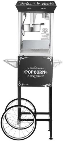 Popcorn Machine with Cart – 8oz Popper with Stainless-steel Kettle, Heated Warming Deck, and Old Maids Drawer by Superior Popcorn Company (Black) in Saudi Arabia
