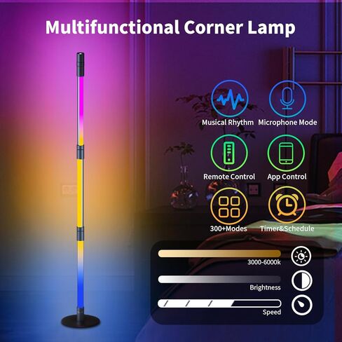 مصباح أرضي زاوية BRIMAX RGBWIC، مصباح أرضي LED قابل للفصل مع ضوء كشاف، مصباح زاوية ذكي مع 16 مليون لون ومزامنة موسيقى DIY، تطبيق وجهاز تحكم عن بعد لغرفة المعيشة وغرفة النوم وغرفة الدراسة وعيد الميلاد in Kuwait